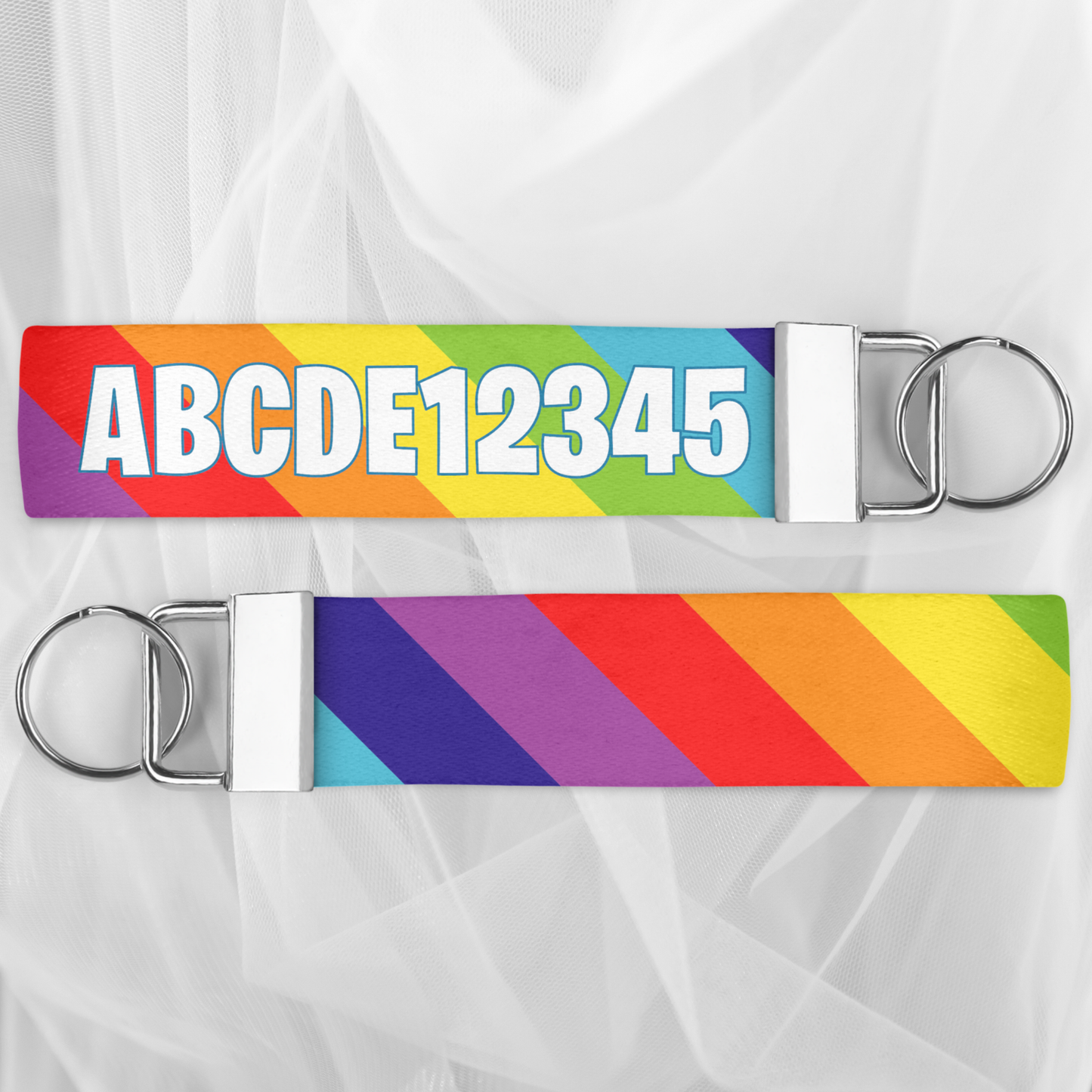 Rainbow Stripes Fabric Wristlet Keychain With Optional Personalisation