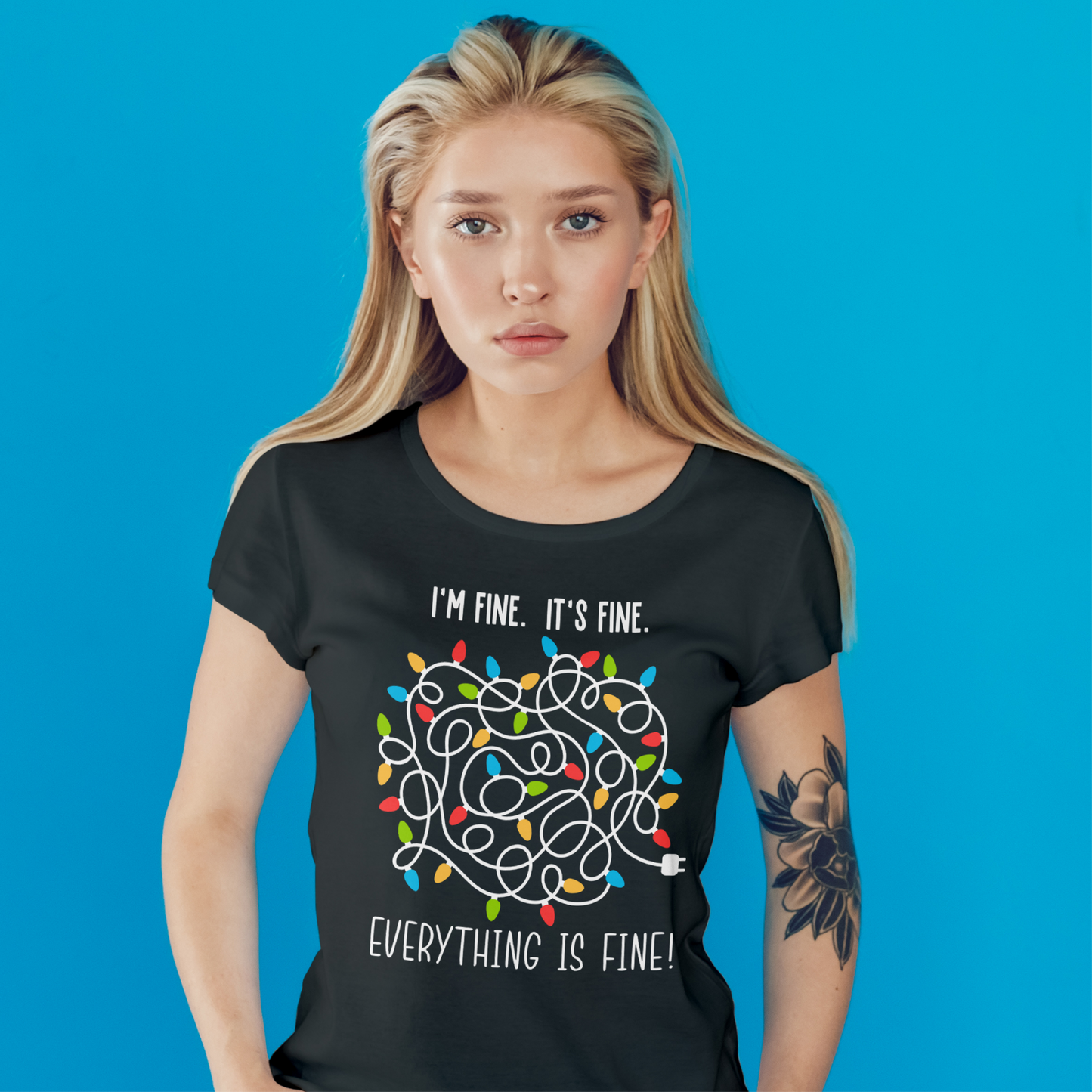 I'm Fine It's Fine Everything Is Fine Christmas Lights Tee