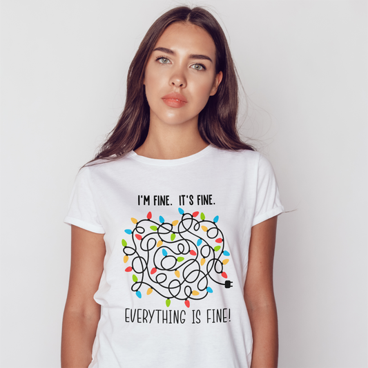 I'm Fine It's Fine Everything Is Fine Christmas Lights Tee