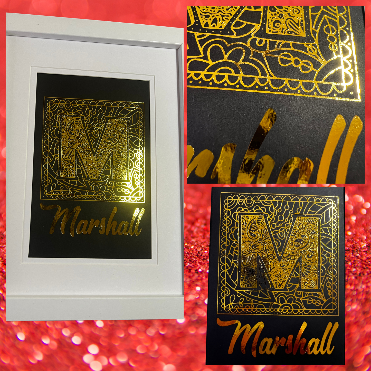 Framed Square Monogram With Name Foil Print