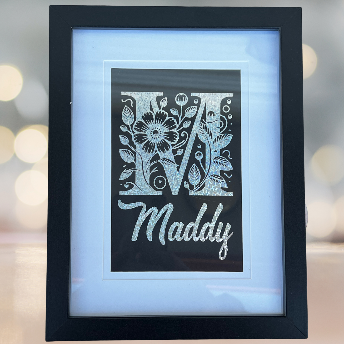 Framed Floral Monogram With Name Foil Print