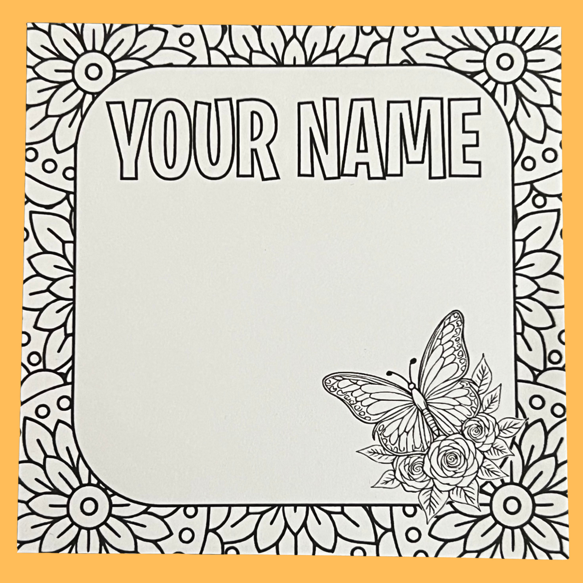 Personalised Floral Border Butterfly Colouring In Notepad