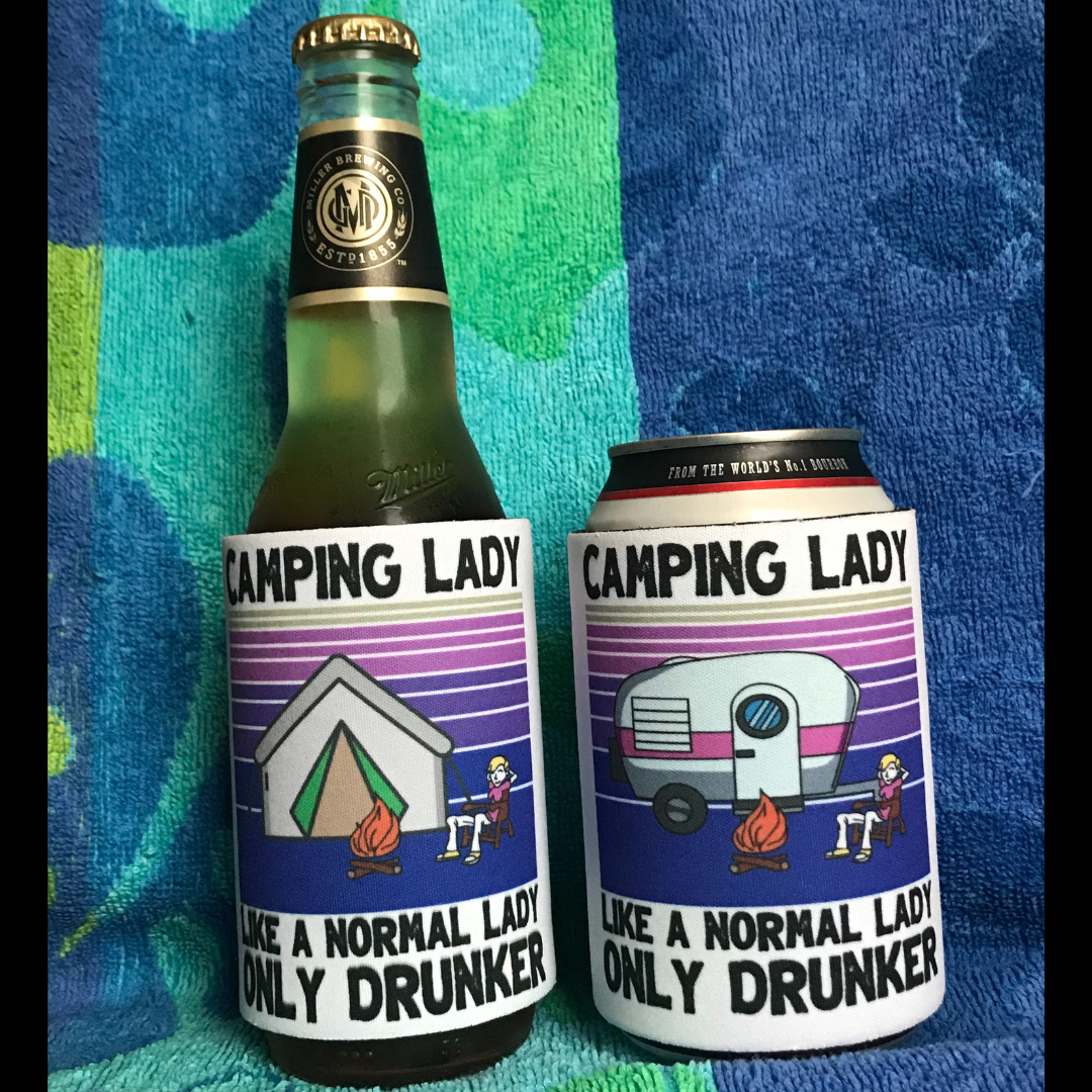 Camping Lady Stubby Holder