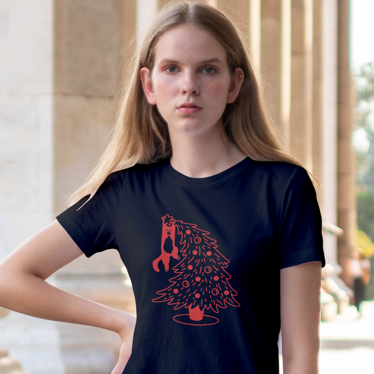 Christmas Tree With Hanging Cat Tee