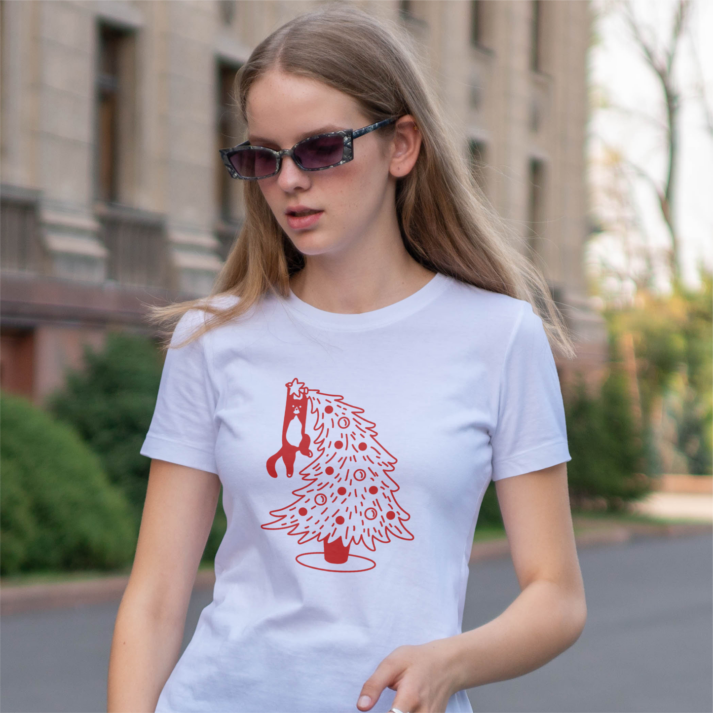 Christmas Tree With Hanging Cat Tee