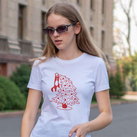 Christmas Tree With Hanging Cat Tee