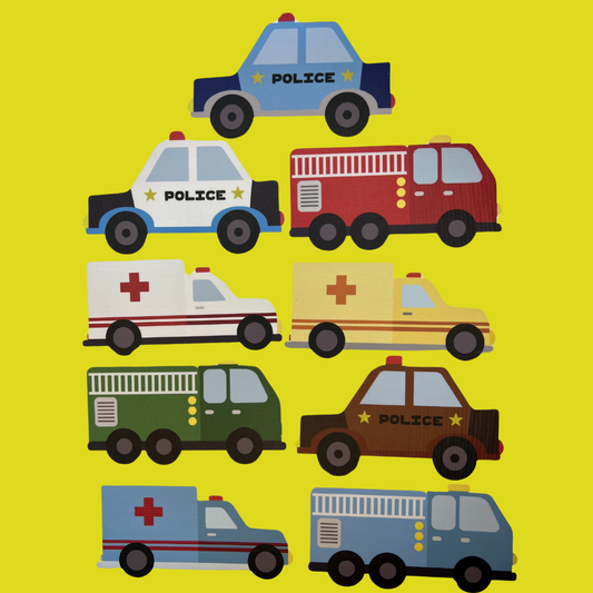 Emergency Vehicles Repositionable Fabric Wall Decals