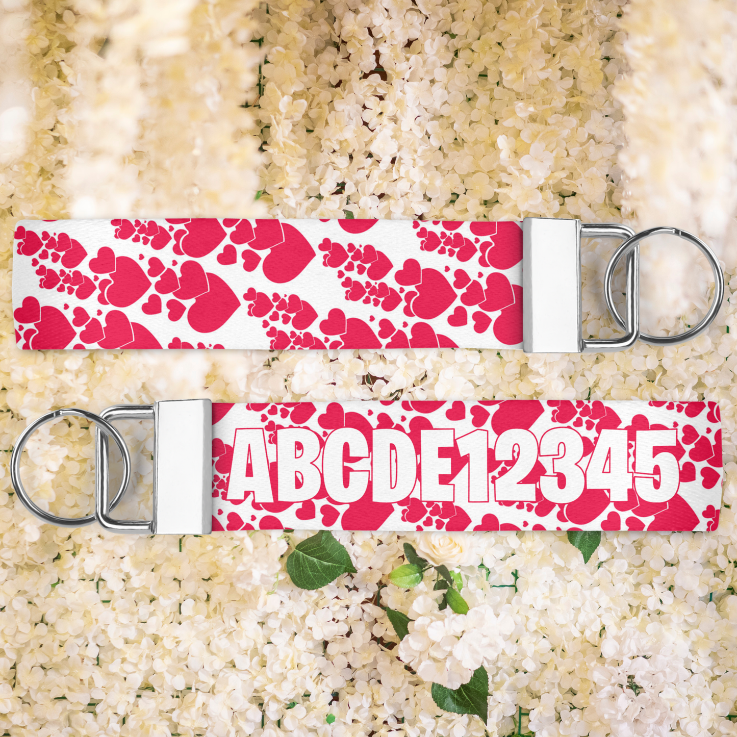 Falling Hearts Fabric Wristlet Keychain With Optional Personalisation