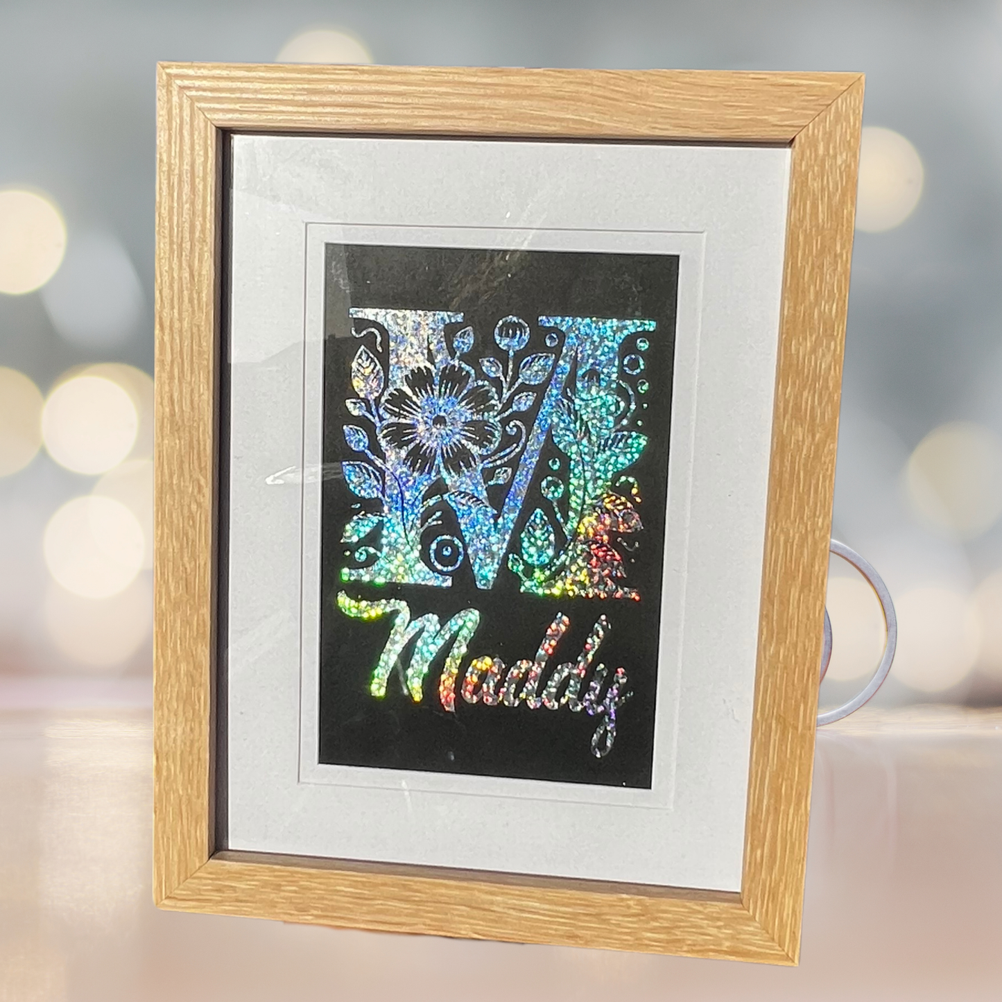 Framed Floral Monogram With Name Foil Print