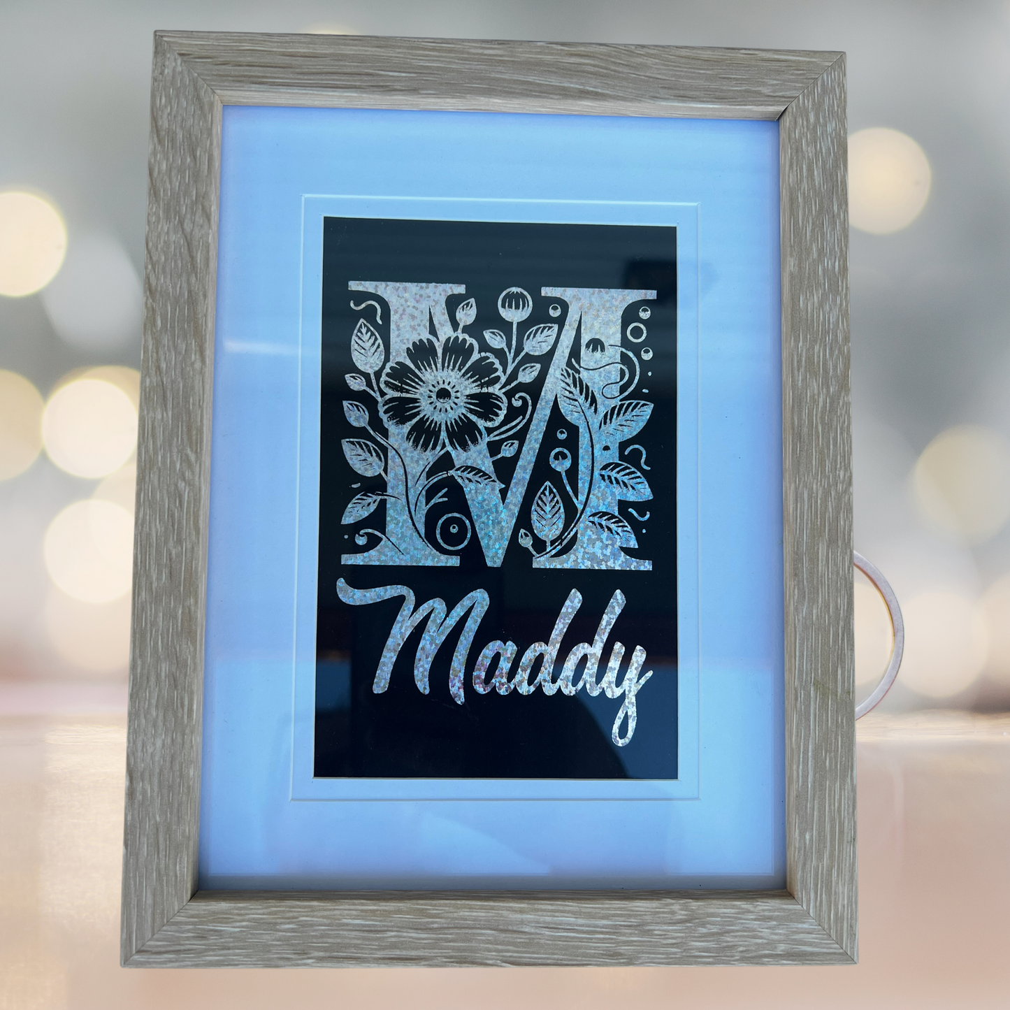 Framed Floral Monogram With Name Foil Print