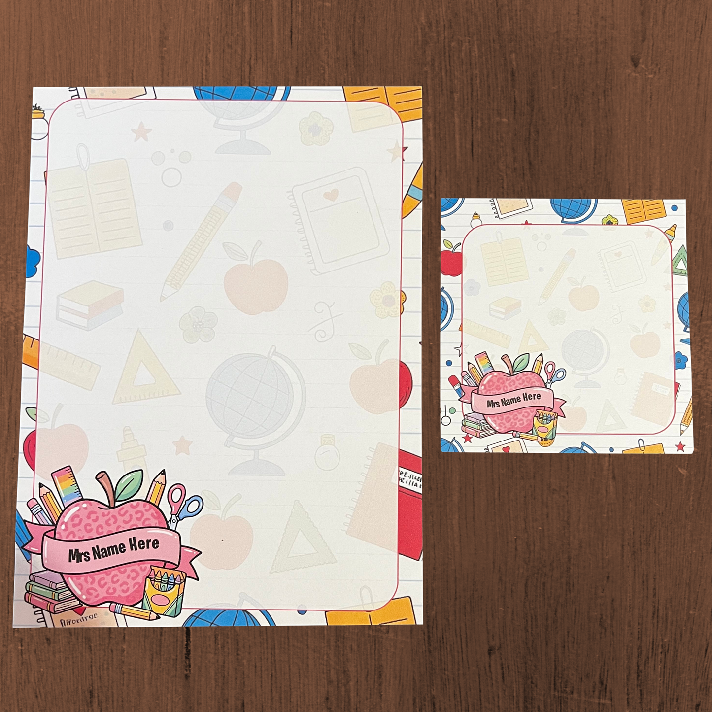 Pink Apple Teaacher Personalised Notepad