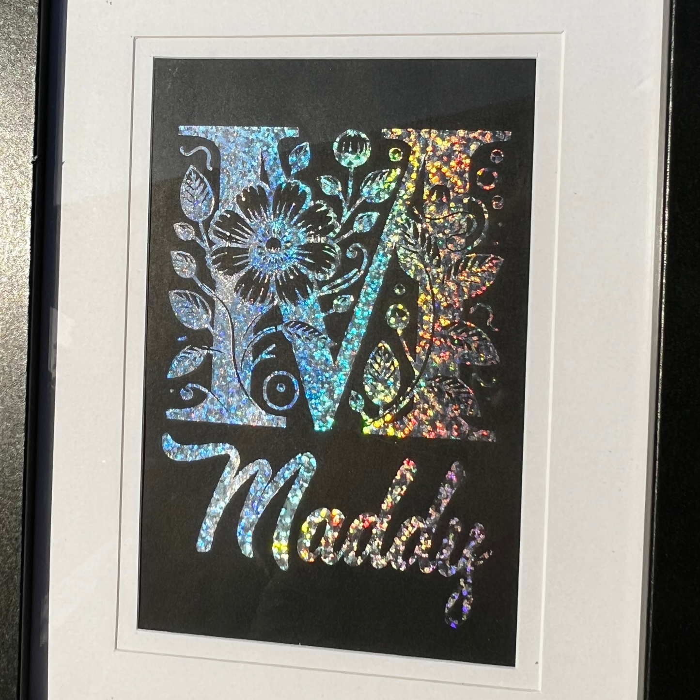 Framed Floral Monogram With Name Foil Print
