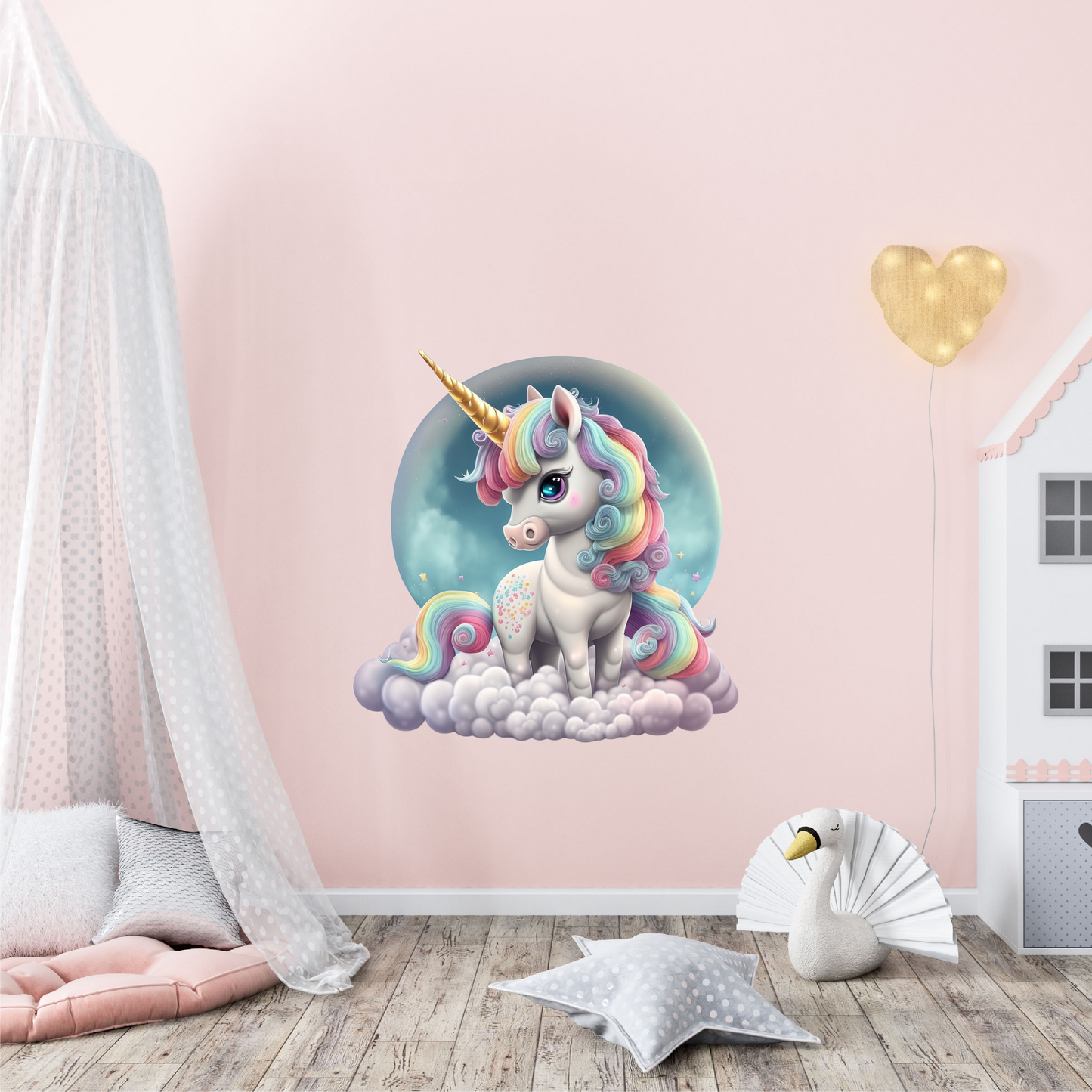 Rainbow Haired Unicorn Repositionable Fabric Wall Decal