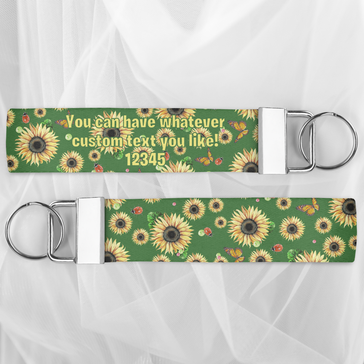 Sunflowers Fabric Wristlet Keychain With Optional Personalisation