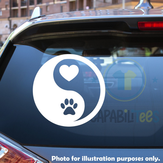 Ying Yang With Paw Print And Heart Decal
