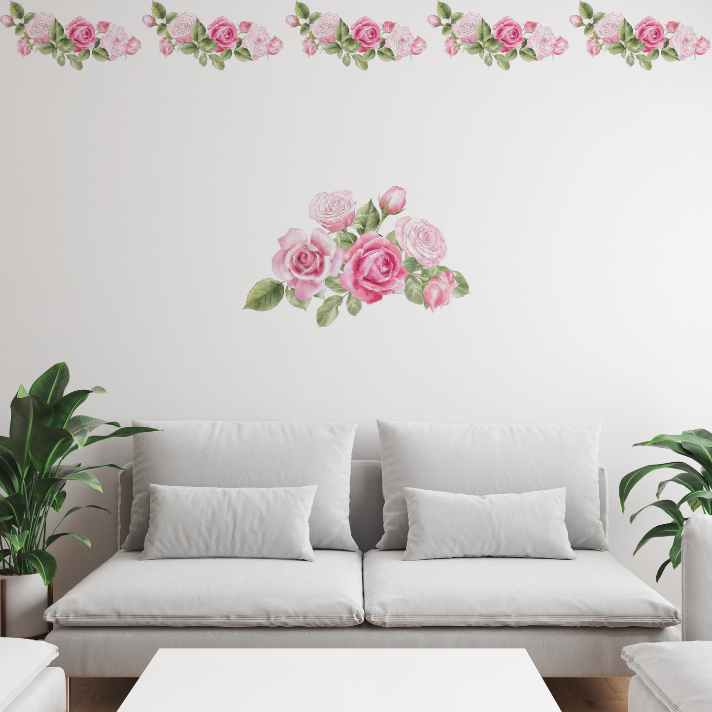 Pink Roses Repositionable Fabric Wall Decal
