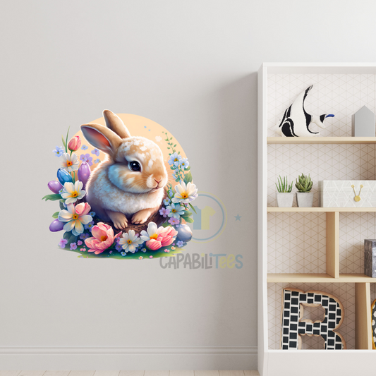 Bunny in Flowers Repositionable Fabric Wall Decal