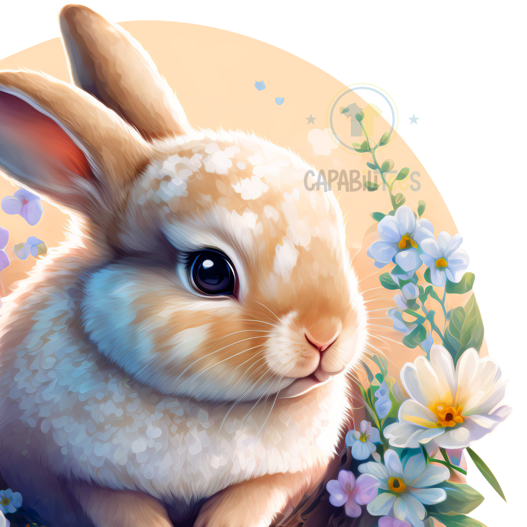 Bunny in Flowers Repositionable Fabric Wall Decal