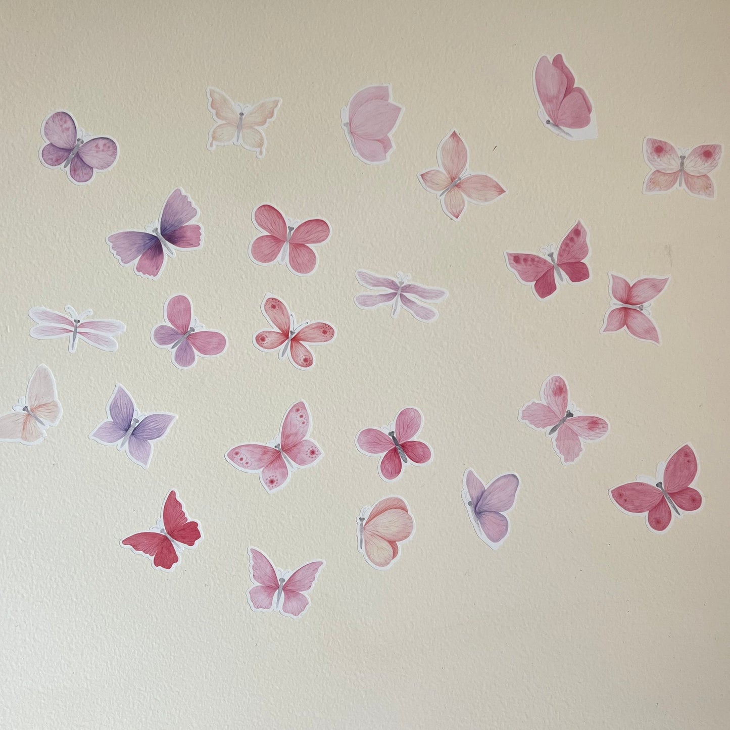 Pink and Purple Water Colour Butterflies Repositionable Wall Decals