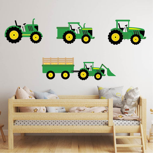 Green Tractors Repositionable Fabric Wall Decals