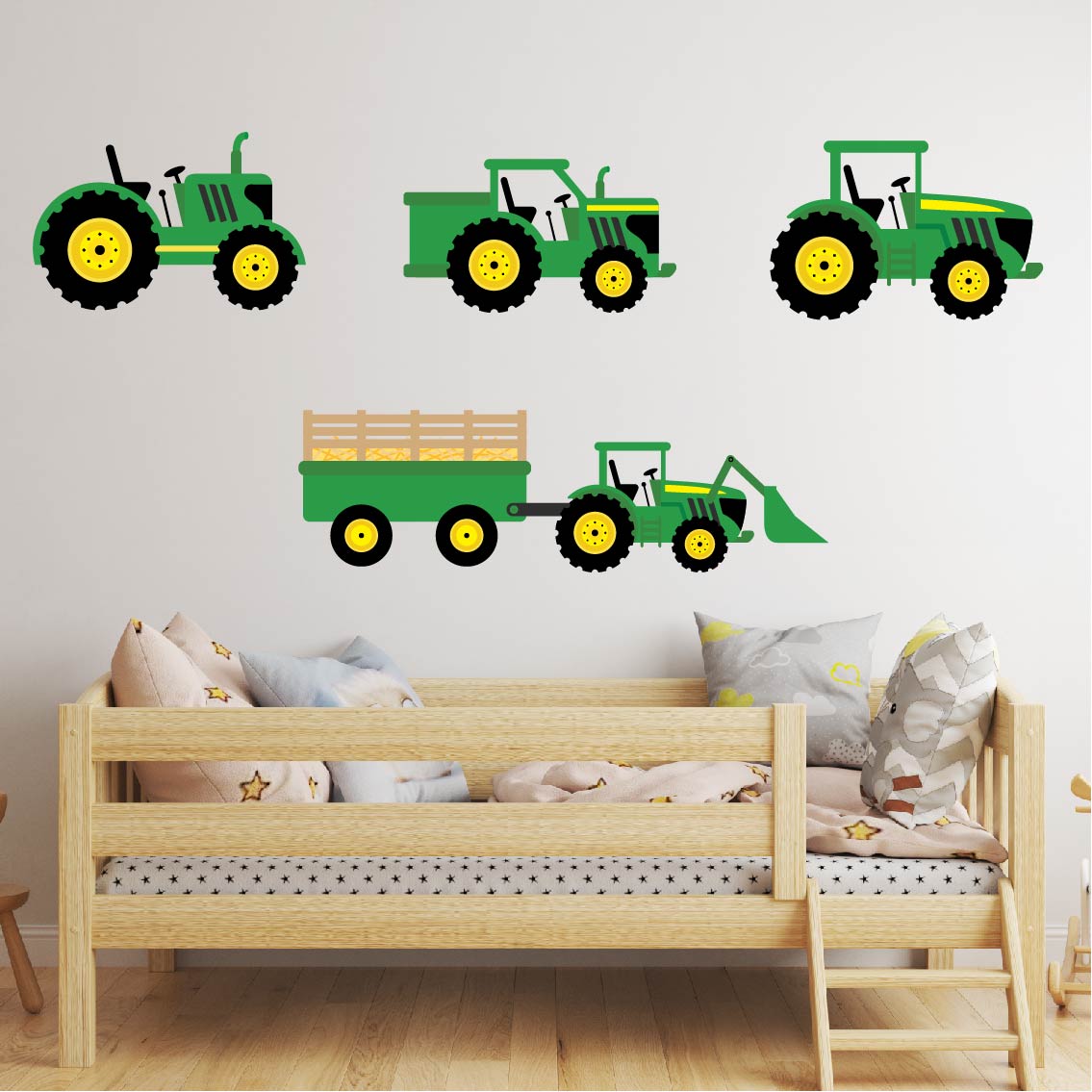 Green Tractors Repositionable Fabric Wall Decals