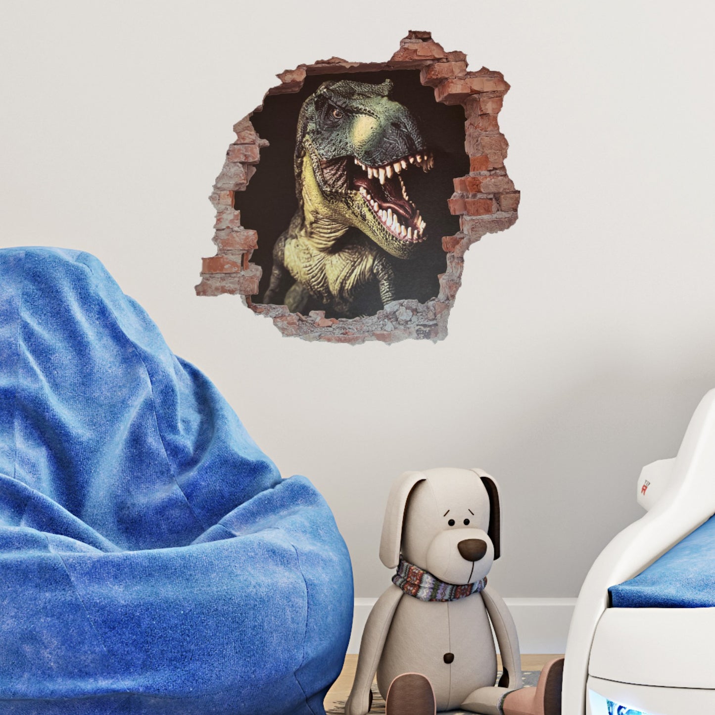 3D Look Dinosaur Smash Hole In Wall Repositionable Fabric Wall Decal