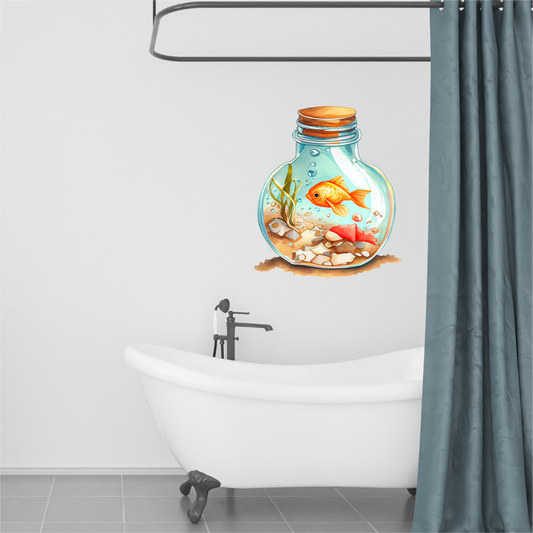 Goldfish In A Glass Bottle Repositionable Fabric Wall Decal