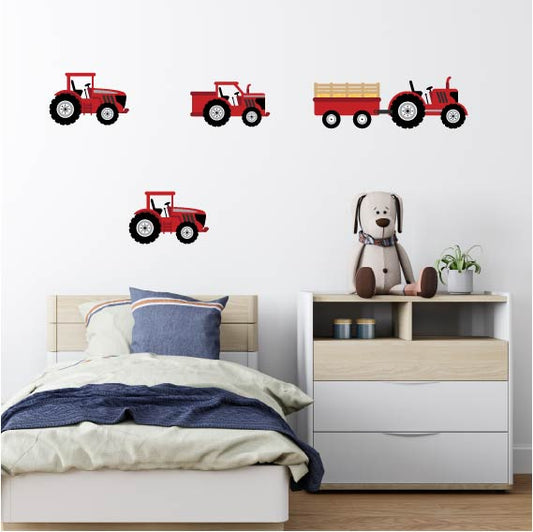 Red Tractors Repositionable Fabric Wall Decals