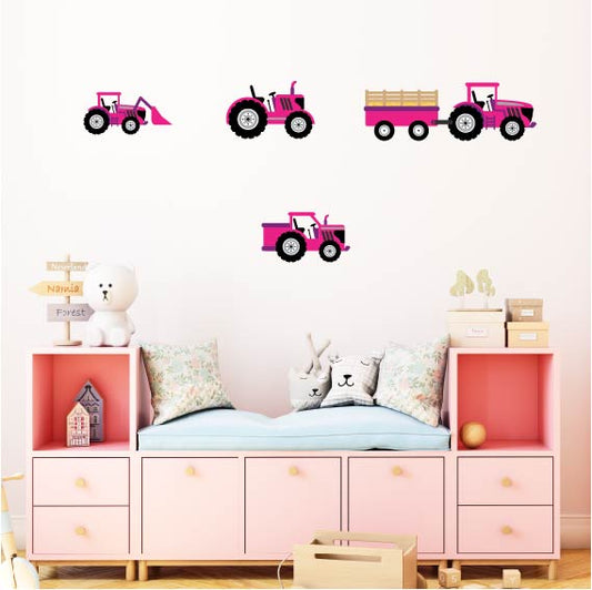 Pink Tractors Repositionable Fabric Wall Decals