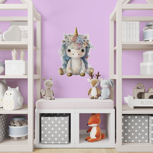 Watercolour Unicorn Plushie Repositionable Fabric Wall Decal